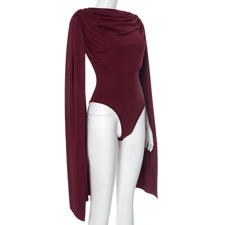 Cowl neck ruched solid bodysuit  | Festival Outfits Women