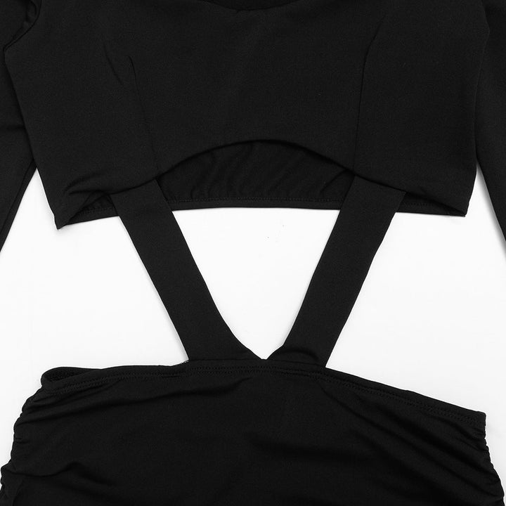 Long sleeve ruched hollow out cut out mini dress  | Festival Outfits Women