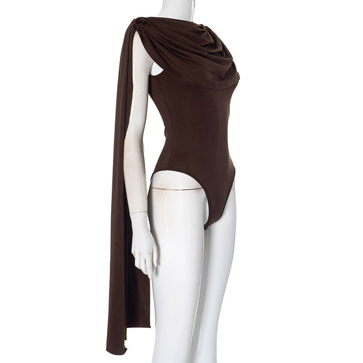 Cowl neck ruched solid bodysuit  | Festival Outfits Women