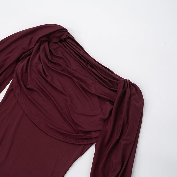 Cowl neck ruched solid bodysuit  | Festival Outfits Women