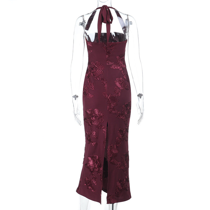 Halter flower pattern slit maxi dress  | Festival Outfits Women