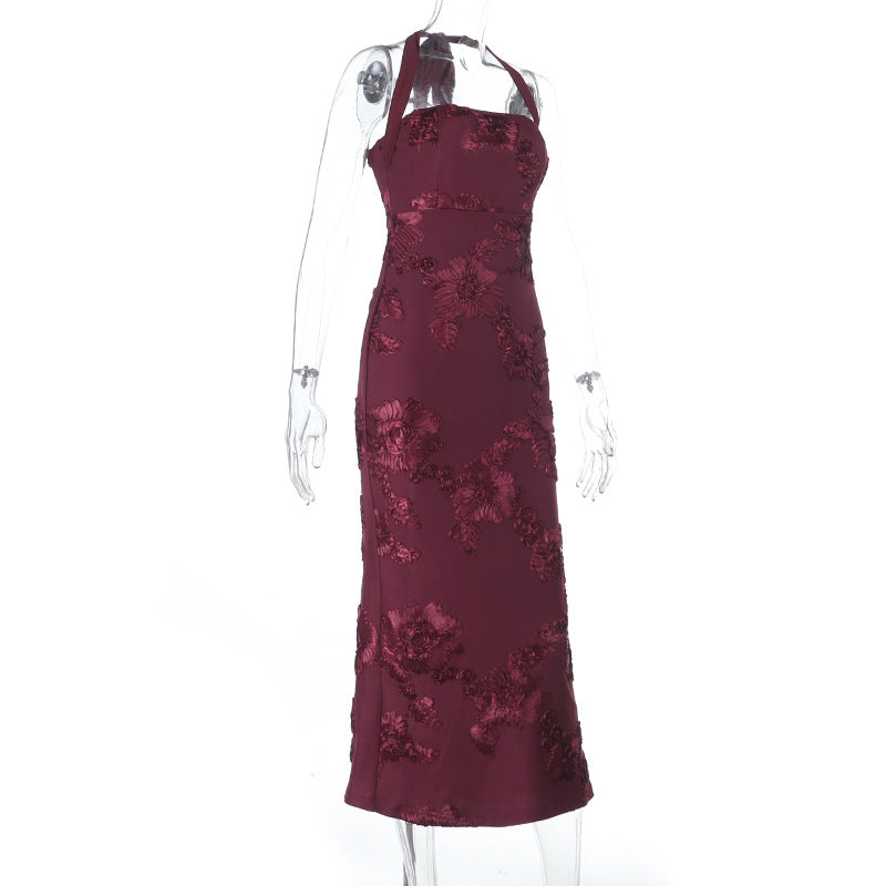 Halter flower pattern slit maxi dress  | Festival Outfits Women