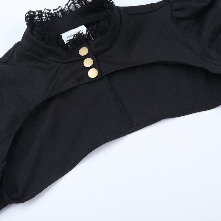 Long puff sleeve button buckle lace hem shrug top  | Festival Outfits Women