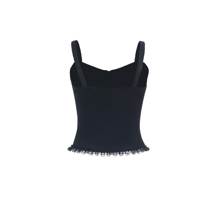 V neck zip-up buckle lace hem cami top  | Festival Outfits Women