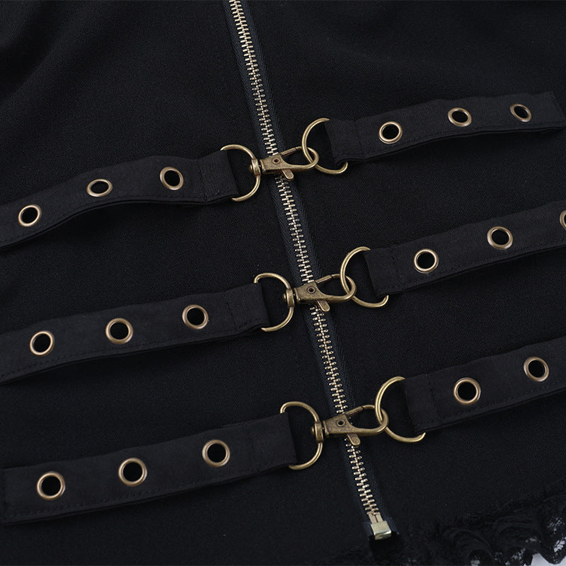 V neck zip-up buckle lace hem cami top  | Festival Outfits Women