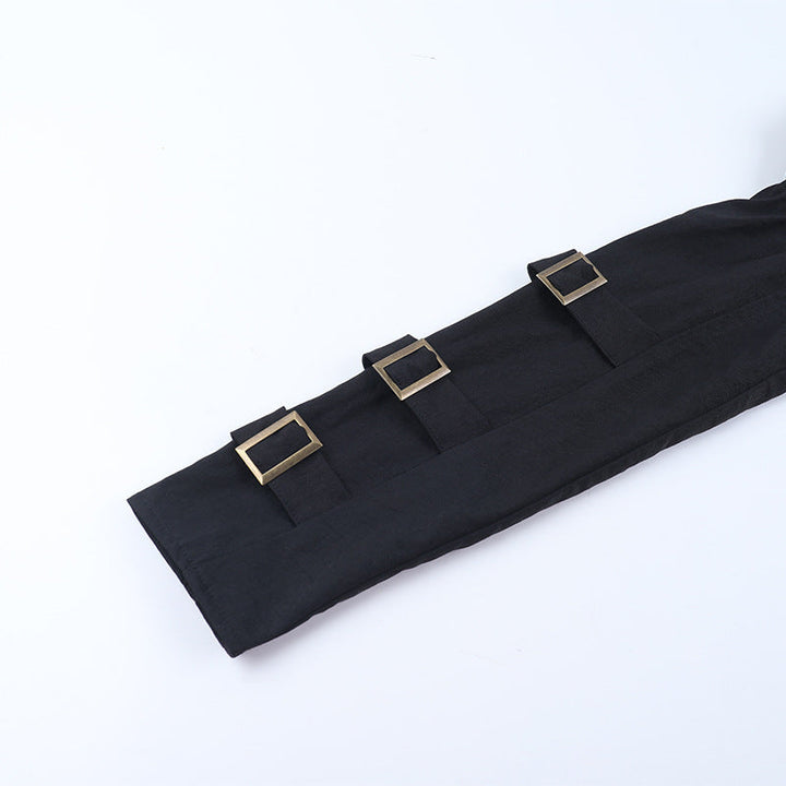 Long puff sleeve button buckle lace hem shrug top  | Festival Outfits Women