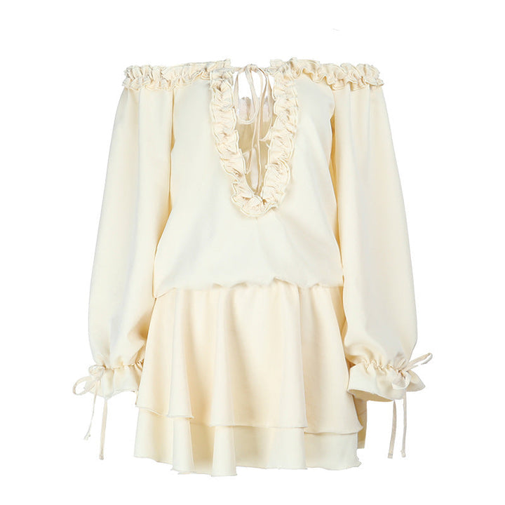 Long sleeve v neck drawstring mini dress  | Festival Outfits Women