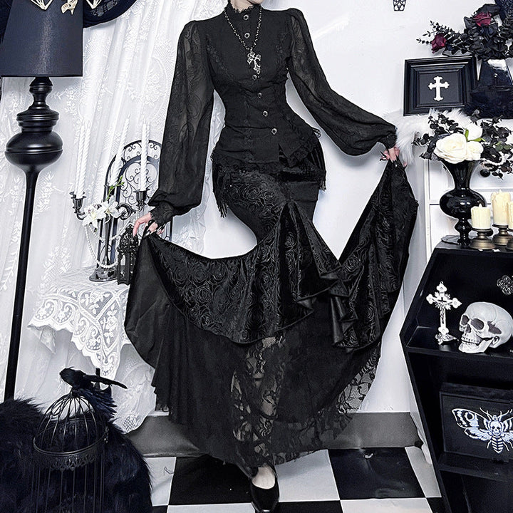 Velvet lace hem tassels maxi skirt  | Festival Outfits Women