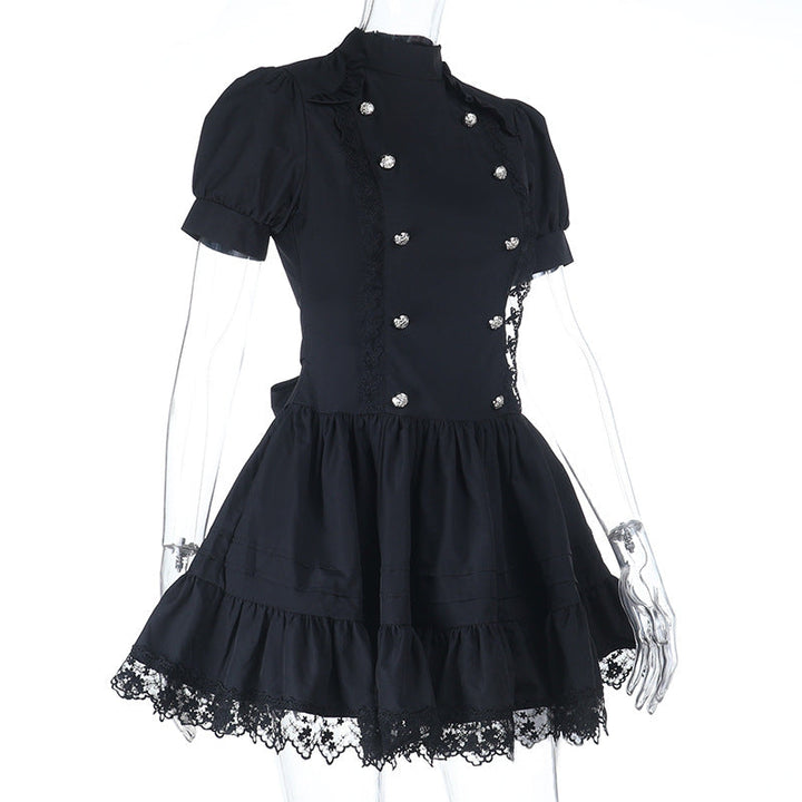 Puff sleeve high neck lace hem mini dress  | Festival Outfits Women