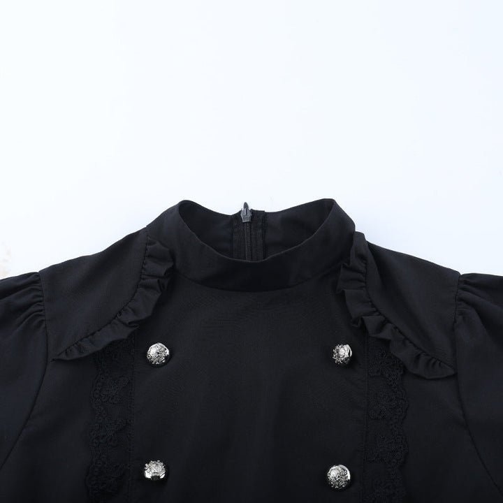 Puff sleeve high neck lace hem mini dress  | Festival Outfits Women