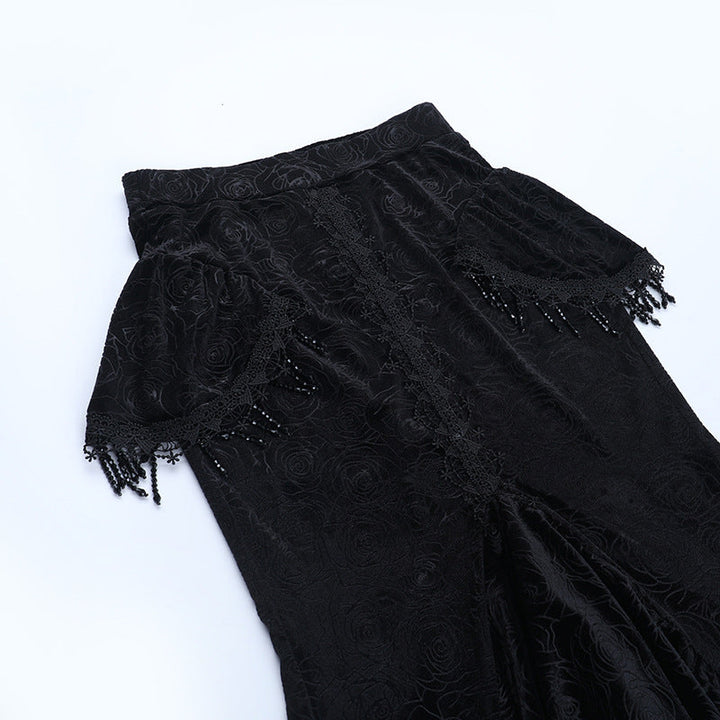 Velvet lace hem tassels maxi skirt  | Festival Outfits Women