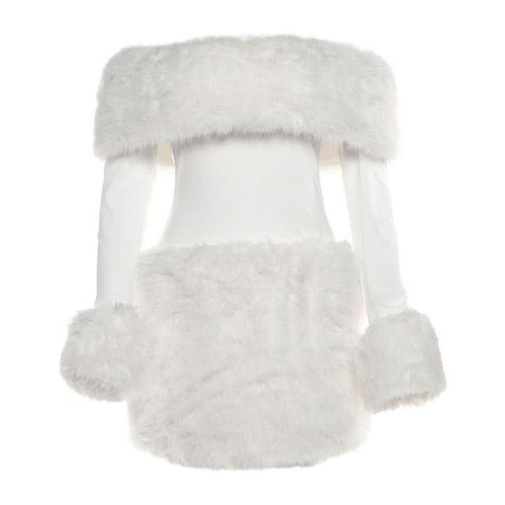 Off shoulder long sleeve fluffy mini dress  | Festival Outfits Women