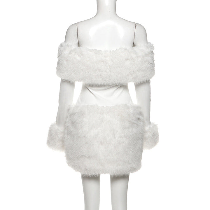 Off shoulder long sleeve fluffy mini dress  | Festival Outfits Women