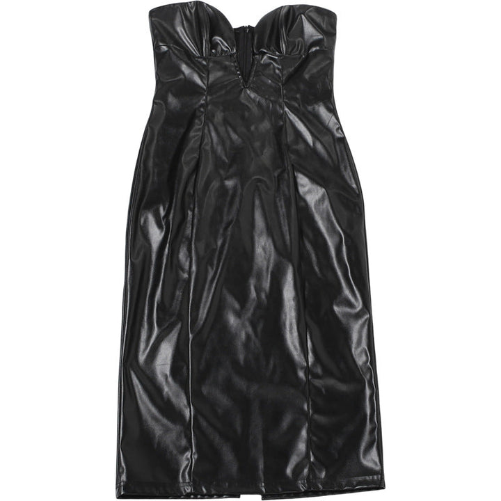 PU leather v neck low cut midi dress  | Festival Outfits Women