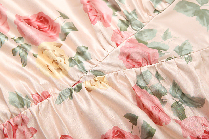 Long sleeve flower print ruched midi dress  | Festival Outfits Women