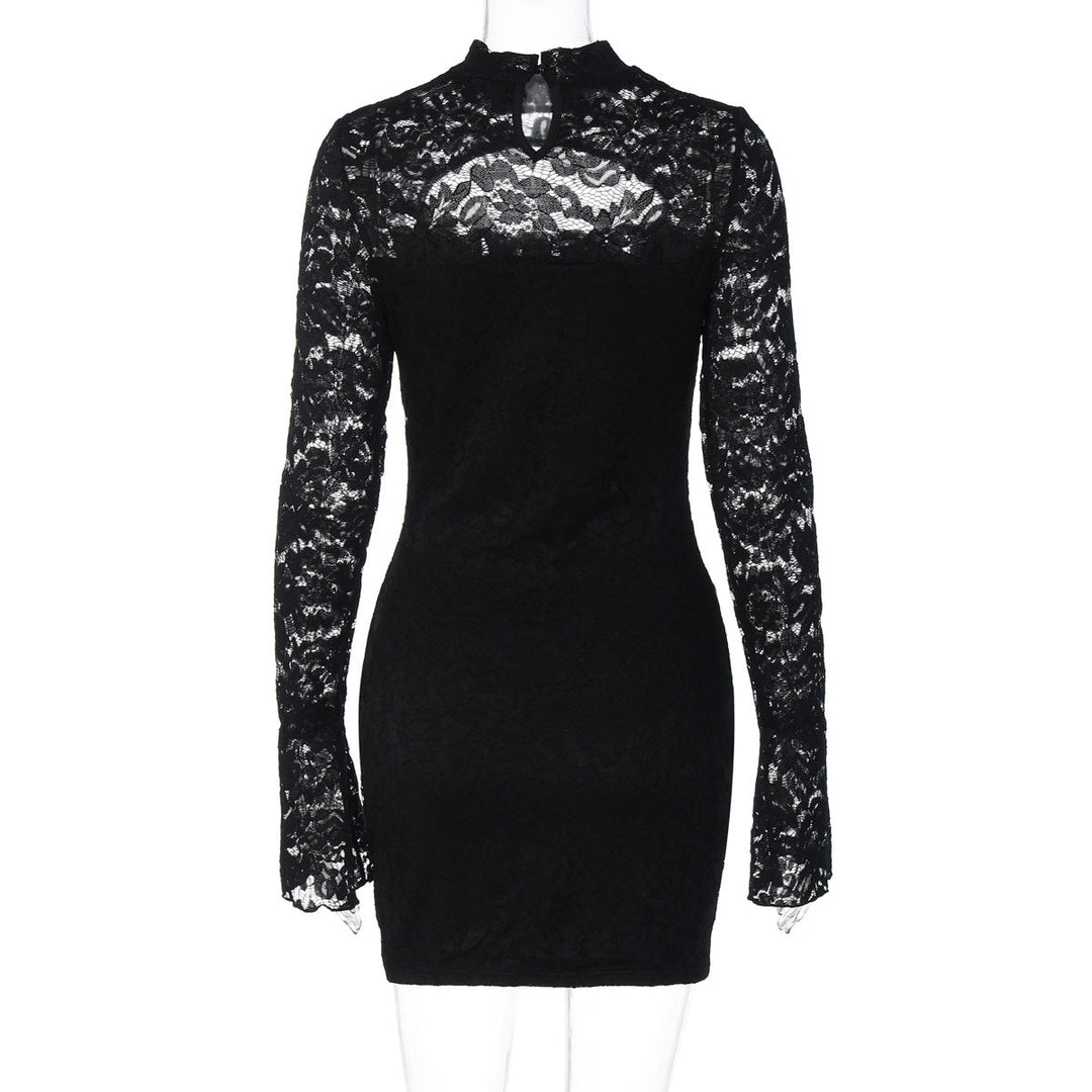 Long sleeve lace hollow out button cut out mini dress  | Festival Outfits Women-final-sale