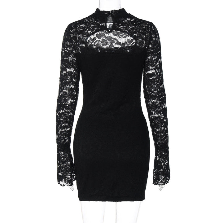 Long sleeve lace hollow out button cut out mini dress  | Festival Outfits Women-final-sale