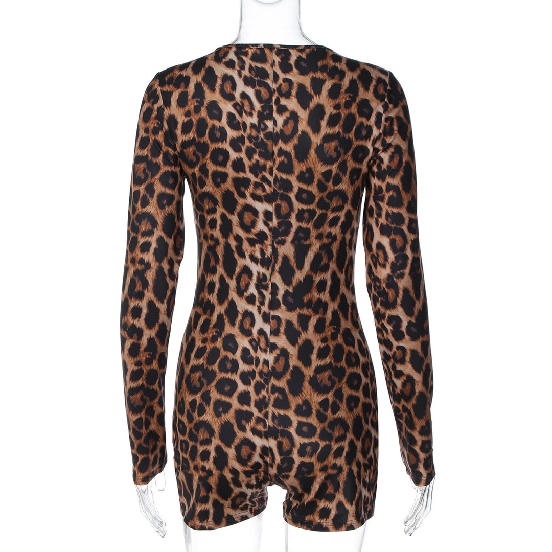 Leopard print v neck long sleeve romper  | Festival Outfits Women