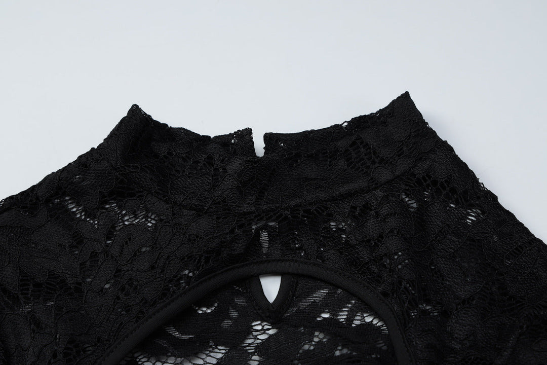 Long sleeve lace hollow out button cut out mini dress  | Festival Outfits Women-final-sale
