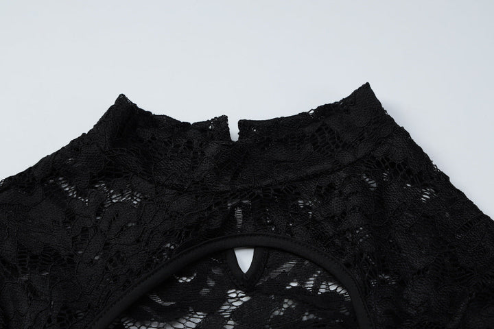 Long sleeve lace hollow out button cut out mini dress  | Festival Outfits Women-final-sale