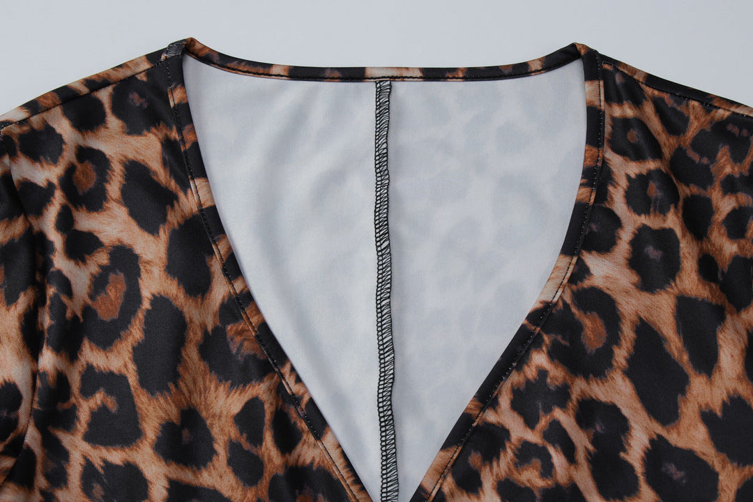 Leopard print v neck long sleeve romper  | Festival Outfits Women