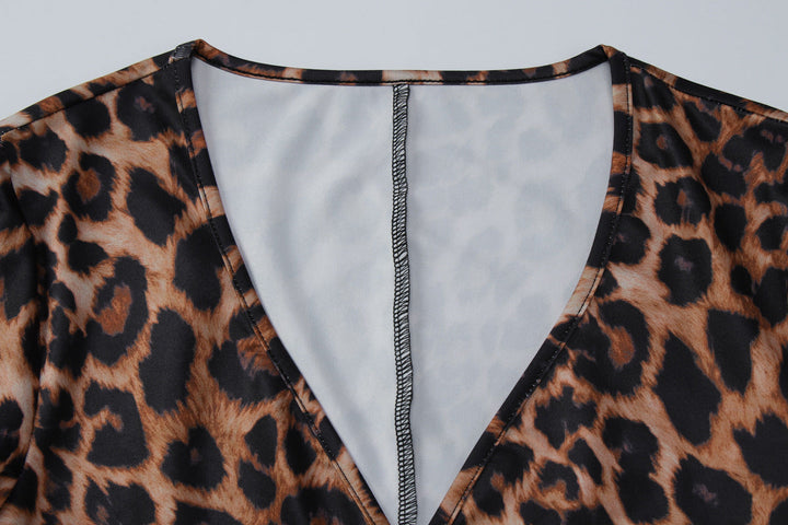 Leopard print v neck long sleeve romper  | Festival Outfits Women