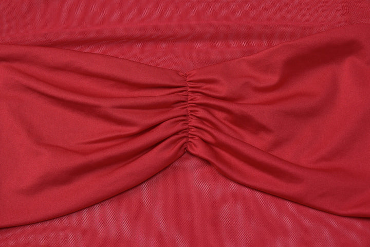 Long sleeve crewneck mesh ruched mini dress  | Festival Outfits Women