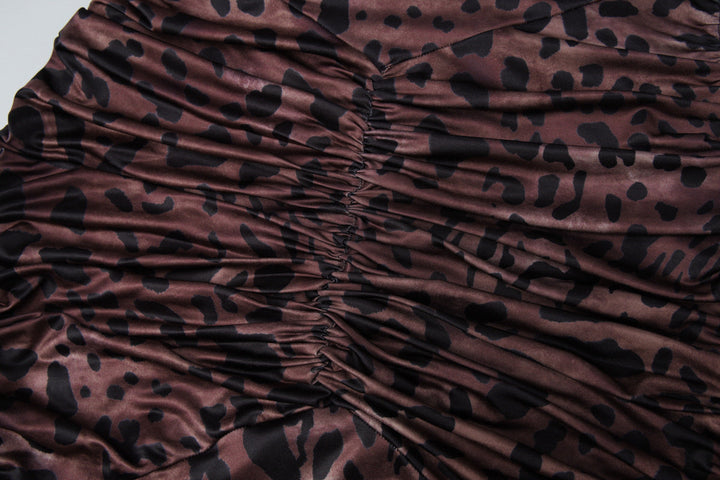 Halter self tie leopard print ruched backless maxi dress  | Festival Outfits Women