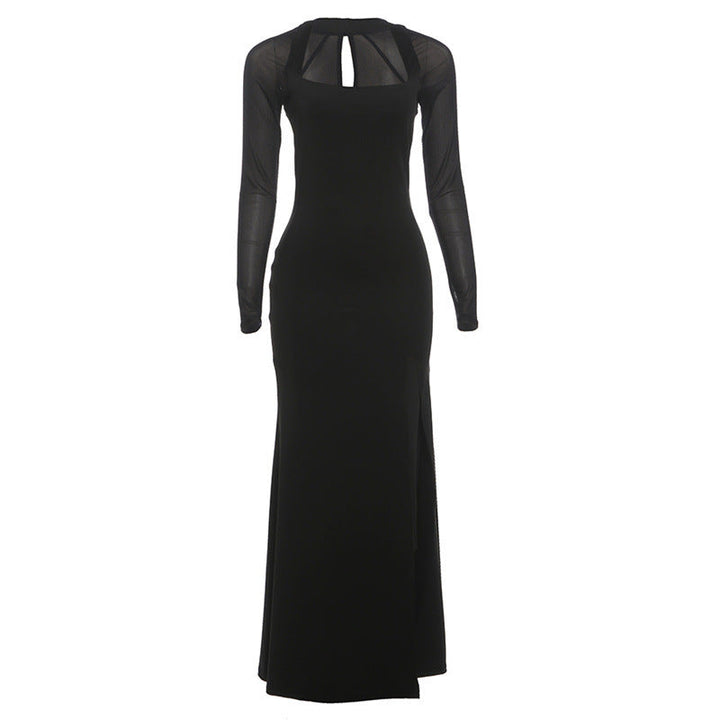 Long sleeve hollow out mesh high slit cut out maxi dress  | Festival Outfits Women
