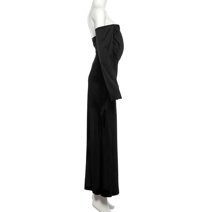 Off shoulder long sleeve velvet ruched maxi dress  | Festival Outfits Women