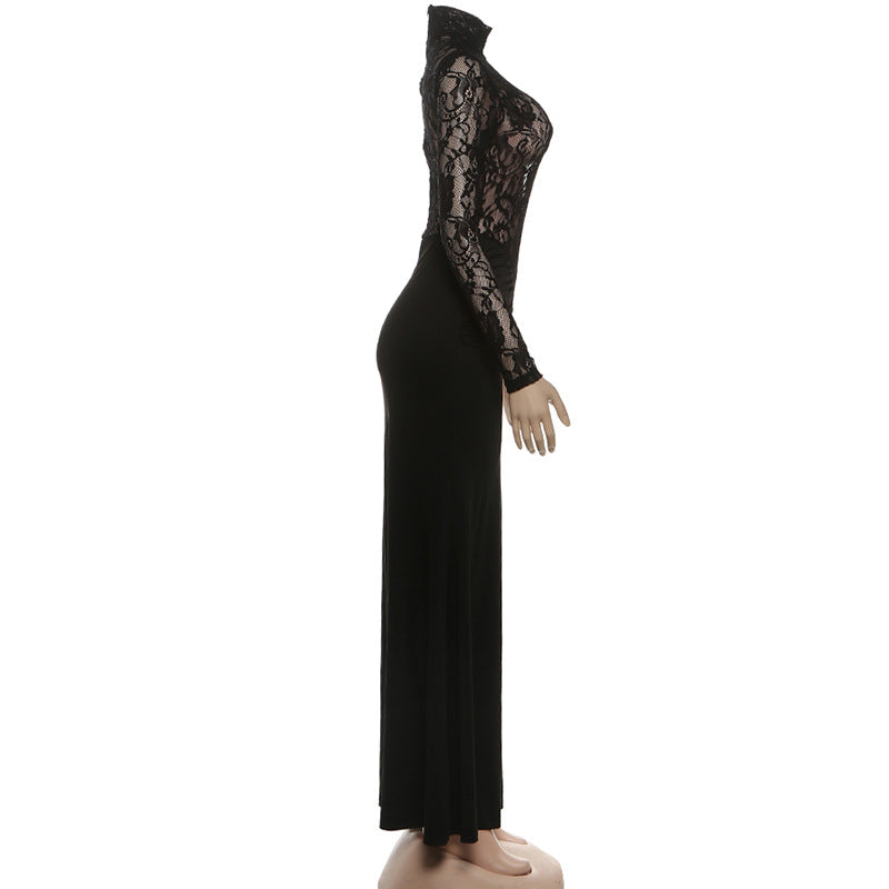 High neck long sleeve zip-up ruched maxi dress  | Festival Outfits Women