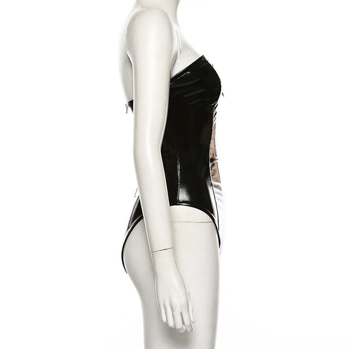 PU leather zip-up backless bodysuit  | Festival Outfits Women-final-sale