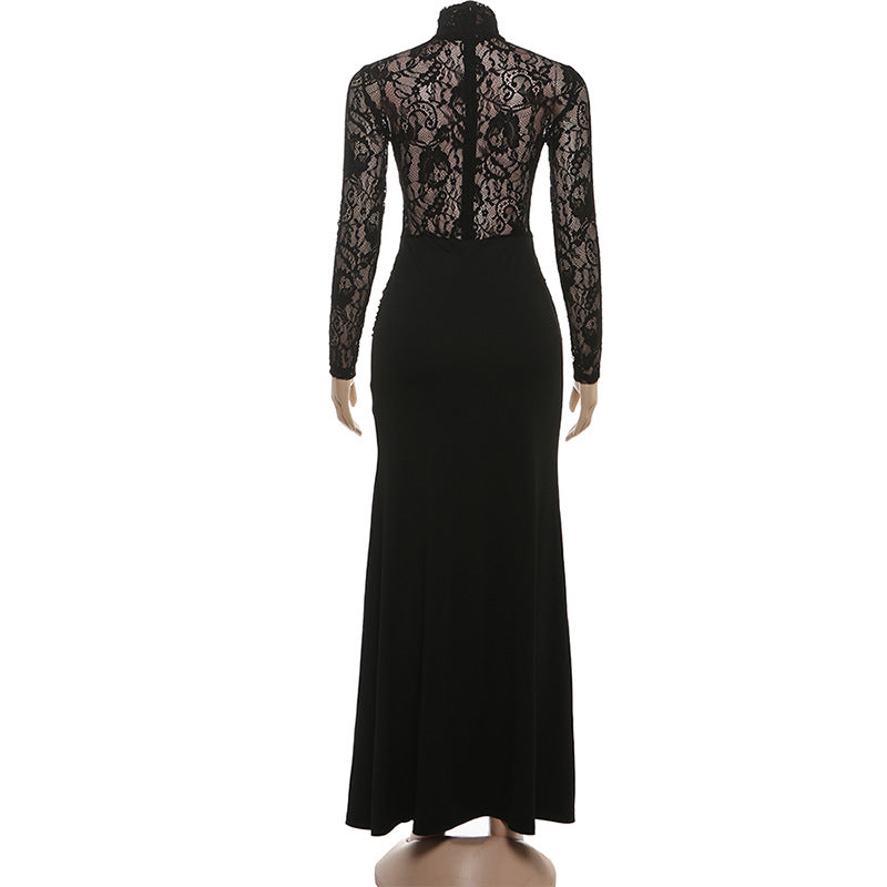 High neck long sleeve zip-up ruched maxi dress  | Festival Outfits Women