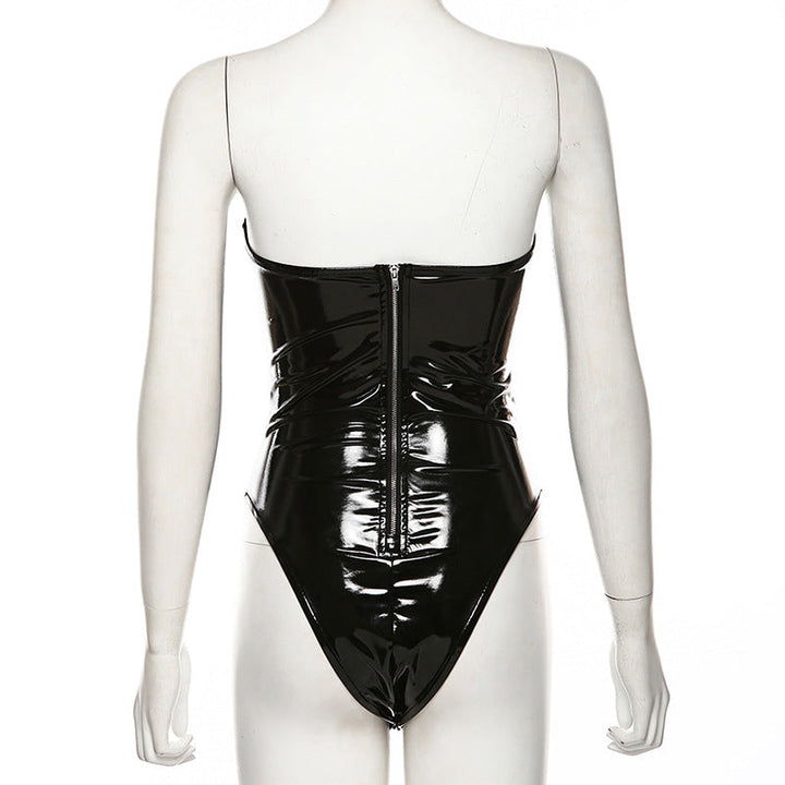 PU leather zip-up backless bodysuit  | Festival Outfits Women-final-sale