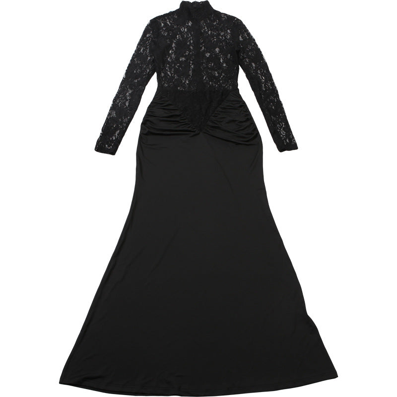 High neck long sleeve zip-up ruched maxi dress  | Festival Outfits Women