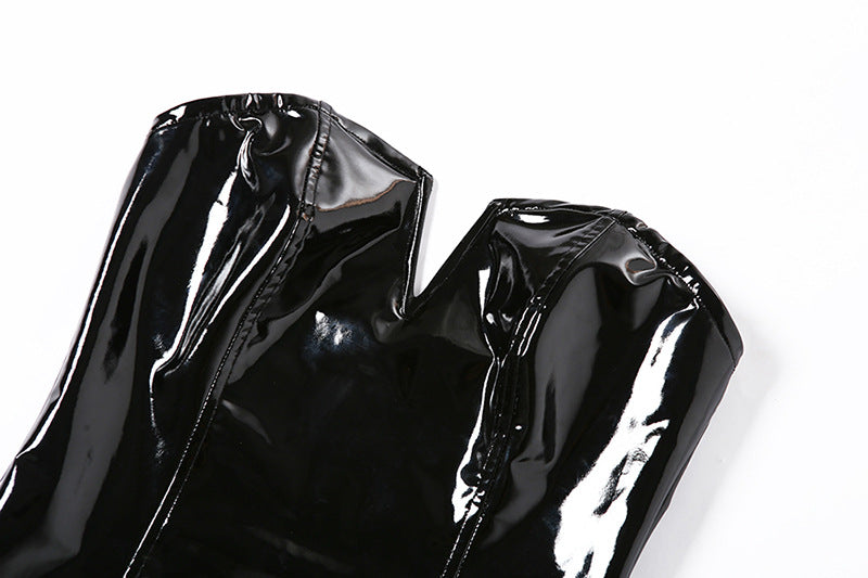 PU leather zip-up backless bodysuit  | Festival Outfits Women-final-sale