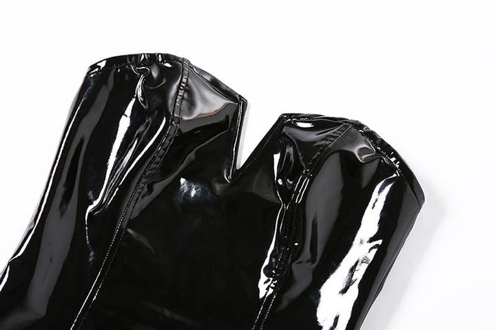 PU leather zip-up backless bodysuit  | Festival Outfits Women-final-sale