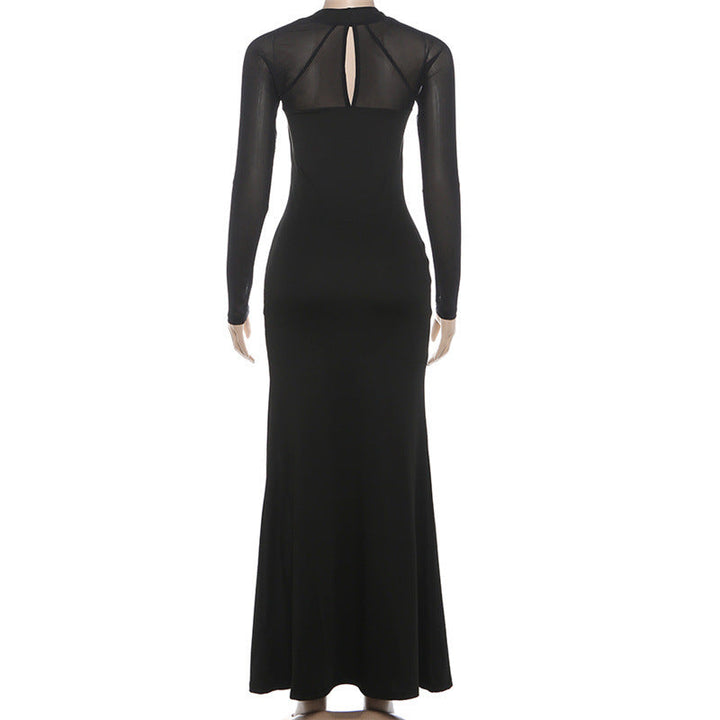 Long sleeve hollow out mesh high slit cut out maxi dress  | Festival Outfits Women