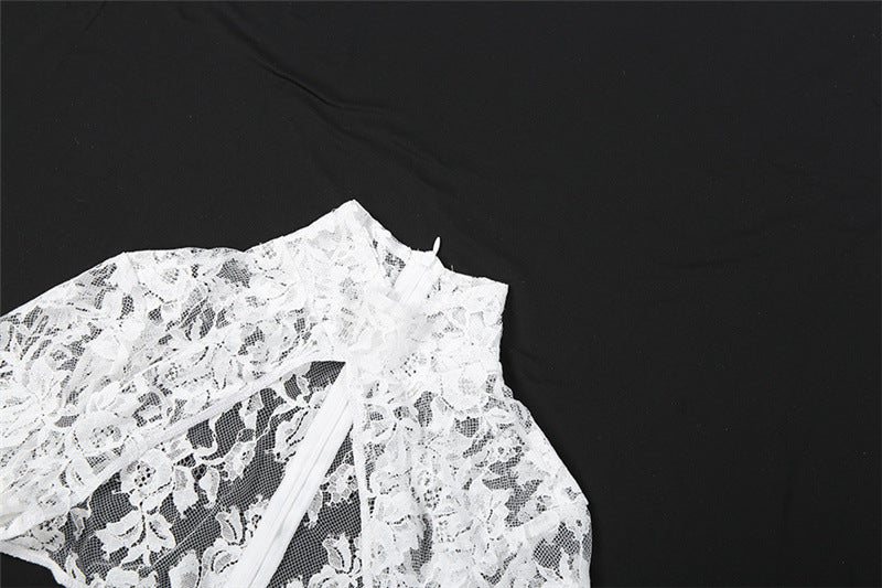 High neck long sleeve hollow out lace see through cut out maxi dress  | Festival Outfits Women