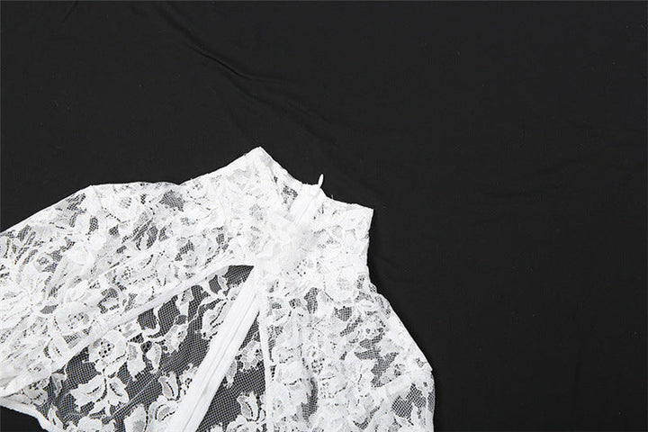 High neck long sleeve hollow out lace see through cut out maxi dress  | Festival Outfits Women