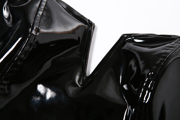 PU leather zip-up backless bodysuit  | Festival Outfits Women-final-sale