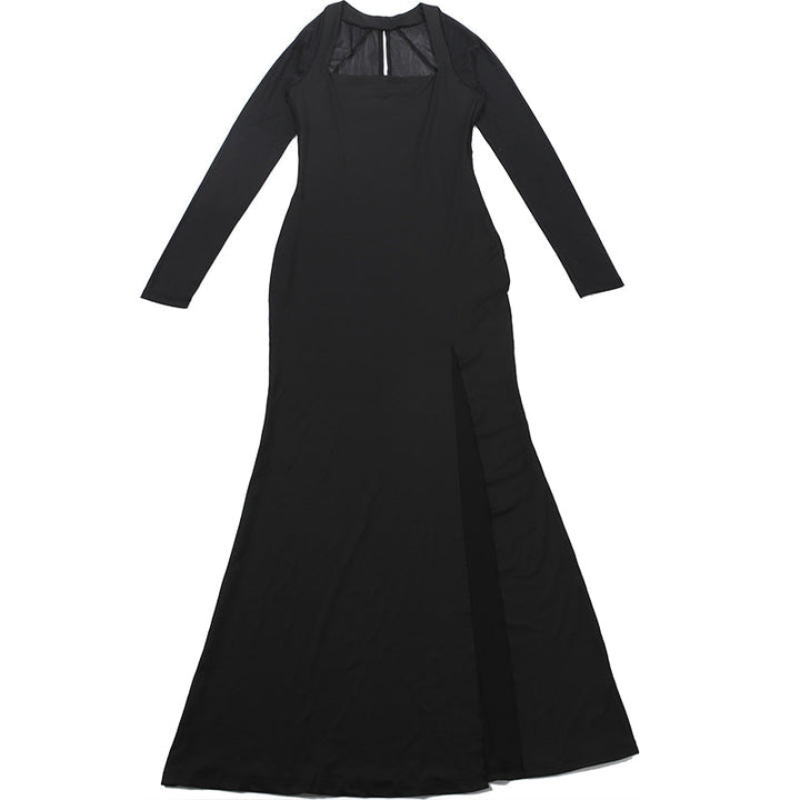 Long sleeve hollow out mesh high slit cut out maxi dress  | Festival Outfits Women
