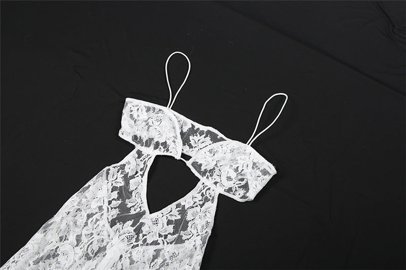 High neck long sleeve hollow out lace see through cut out maxi dress  | Festival Outfits Women