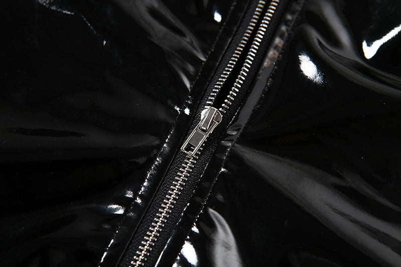 PU leather zip-up backless bodysuit  | Festival Outfits Women-final-sale