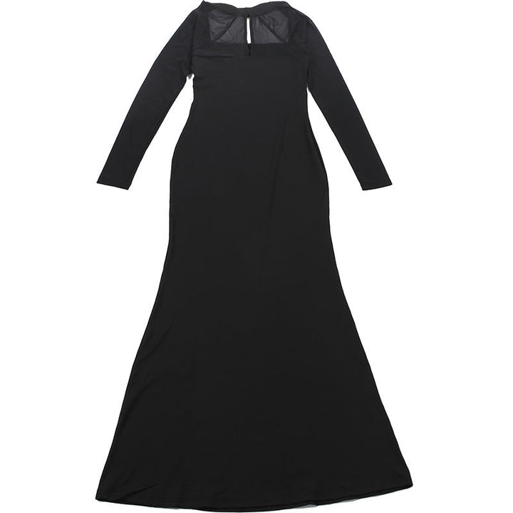 Long sleeve hollow out mesh high slit cut out maxi dress  | Festival Outfits Women