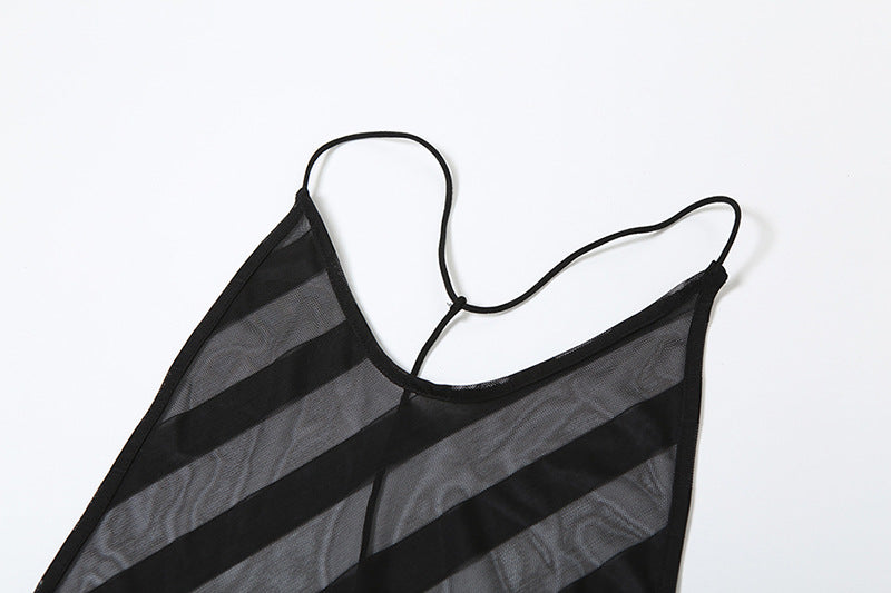 V neck mesh high slit see through backless maxi dress  | Festival Outfits Women-final-sale