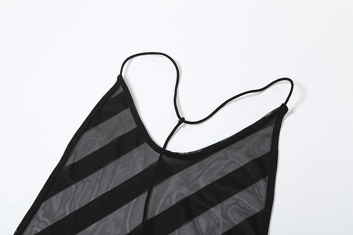 V neck mesh high slit see through backless maxi dress  | Festival Outfits Women-final-sale