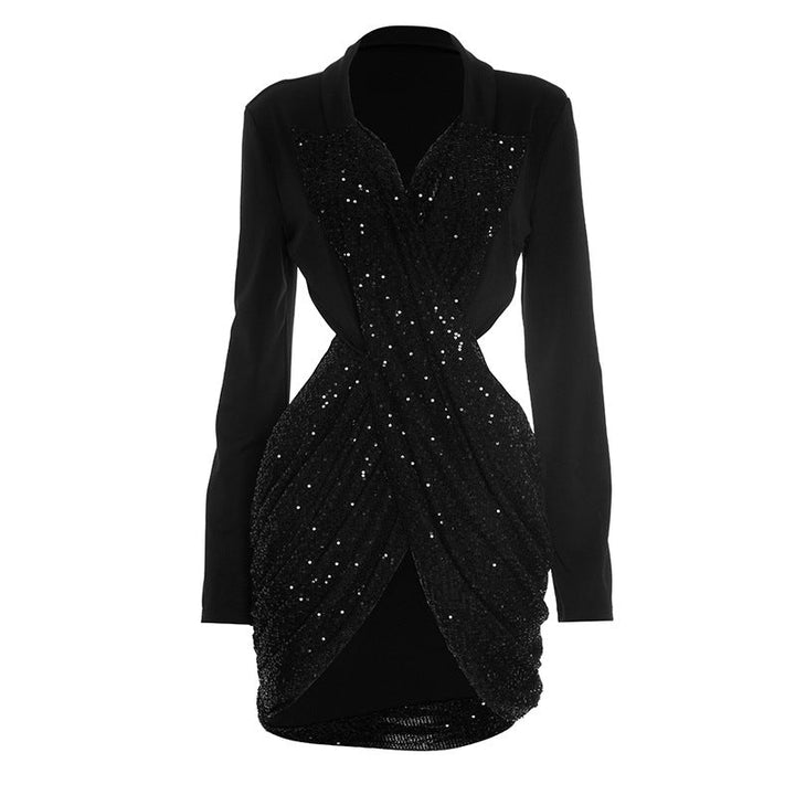 Glitter long sleeve v neck hollow out cut out mini dress  | Festival Outfits Women