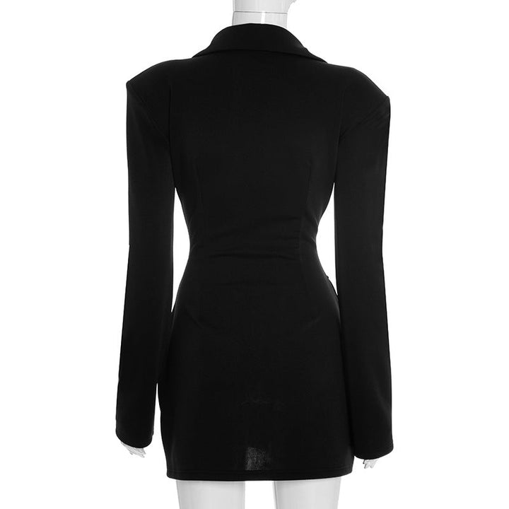 Long sleeve turnover collar solid mini dress  | Festival Outfits Women