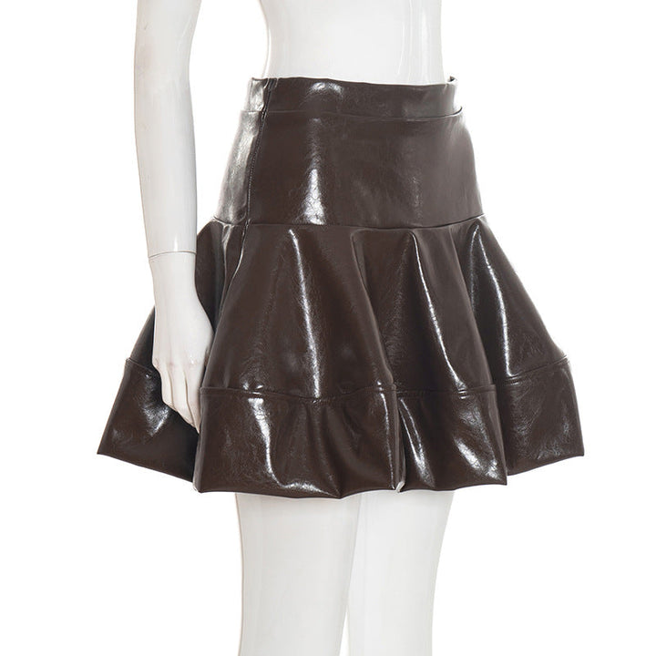 PU leather A line zip-up solid mini skirt Cargo Mini Skirt  | Festival Outfits Women